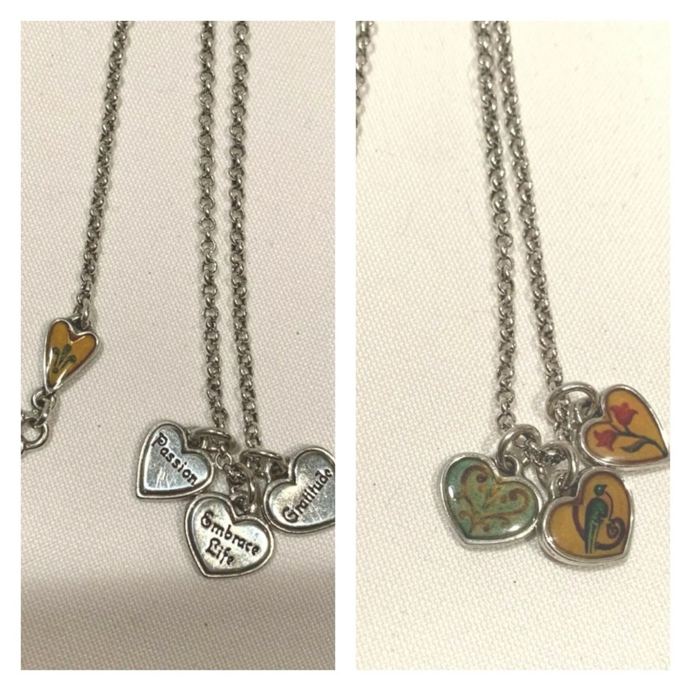 Brighton Silver Heart Charm Necklace with Yellow and Green Enamel